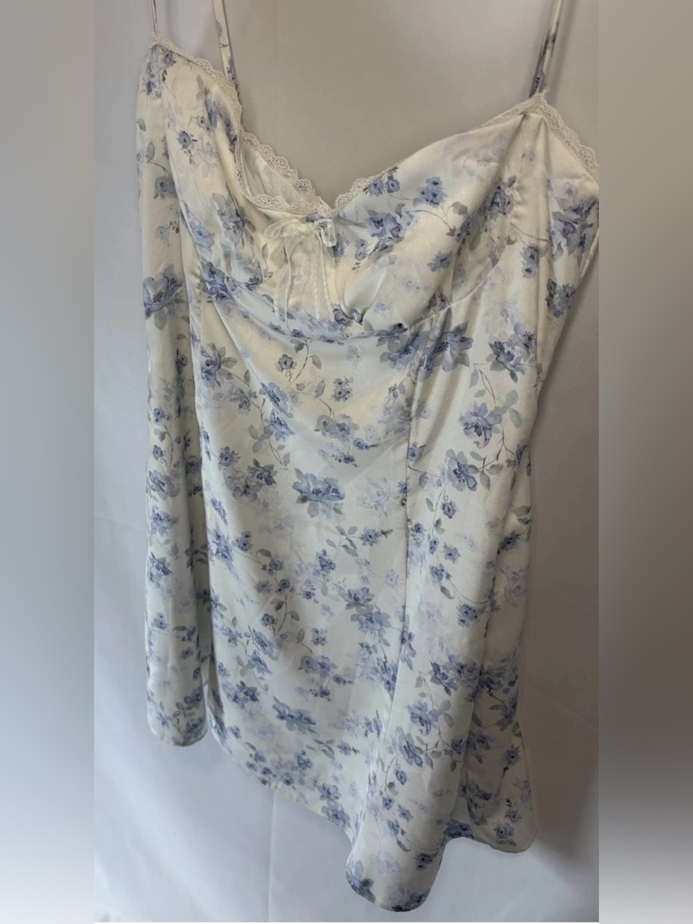 Cotton Candy LA Women's NWT Blue Floral Slip Dress Lace Trim Spaghetti Strap LG